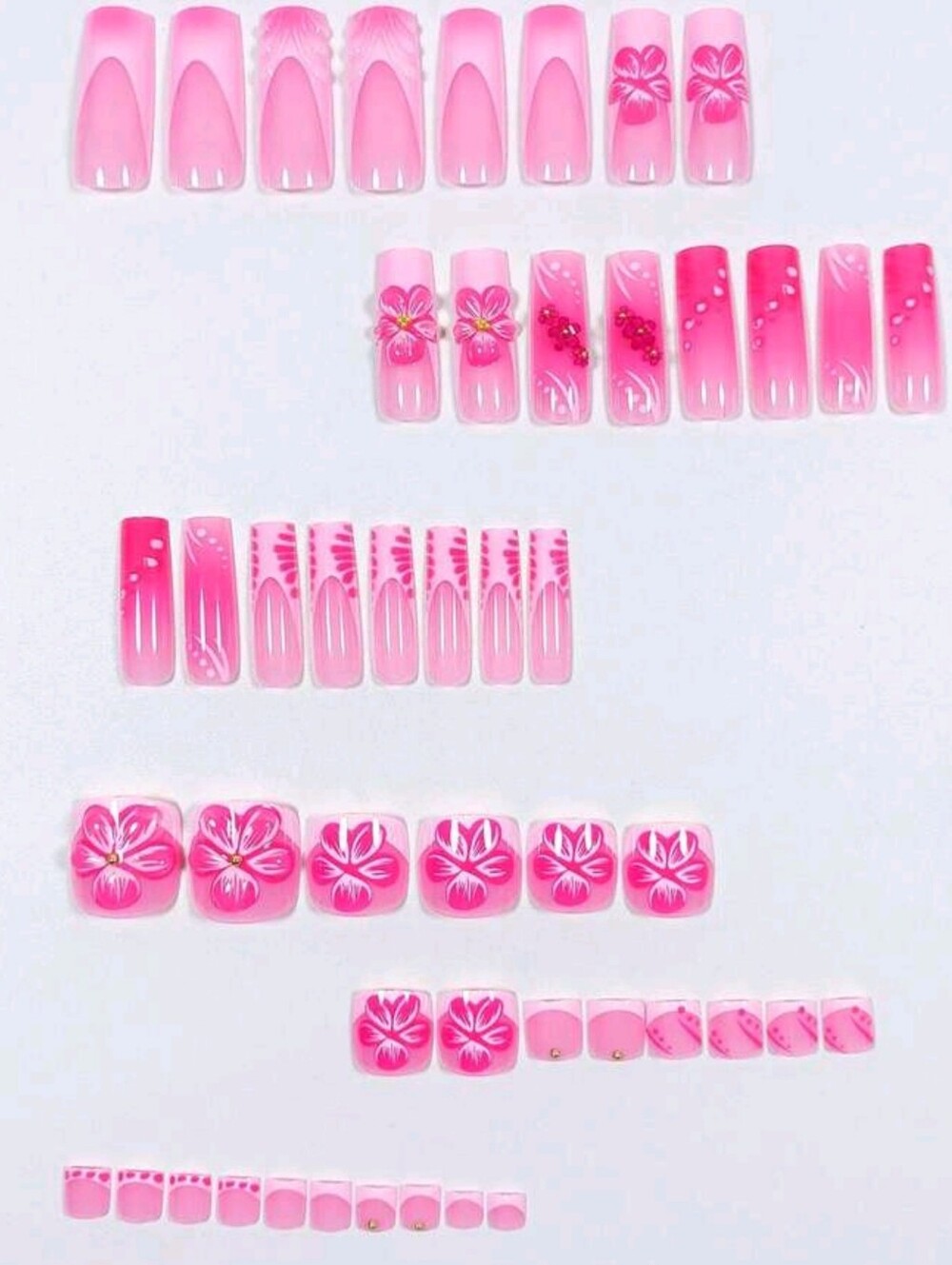 2/$25 Pink Floral French Tip Matching Finger And Toe Nail Designs - Picture 4 of 6